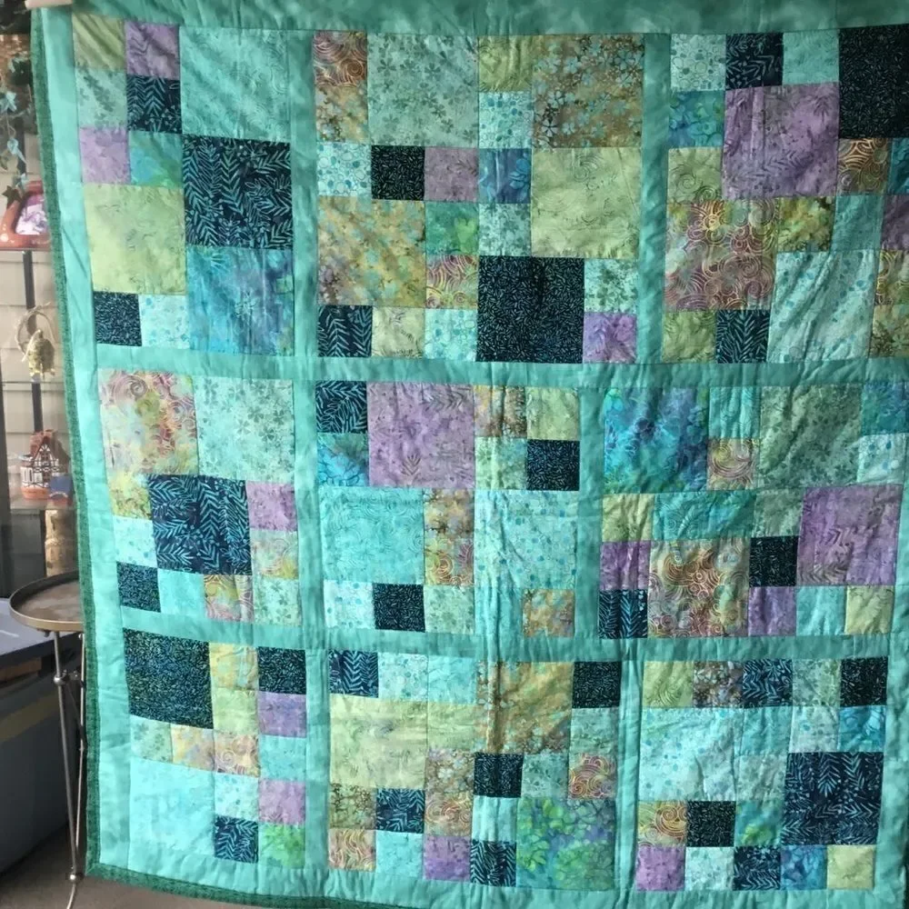 Handmade Quilt Beautiful Aqua Tones